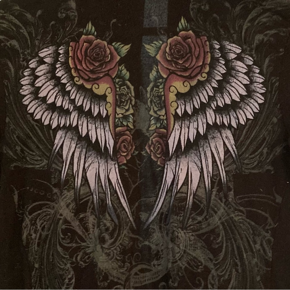 Black Graphic sweater  with Wing and Rose Design